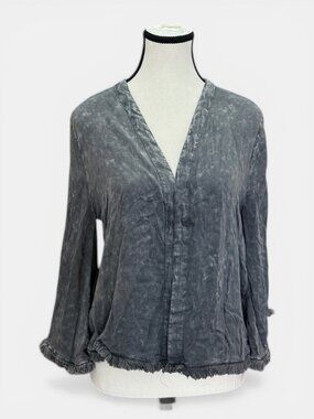 Chaser Draped Open Front Top Flax Cloud Wash Gray Lightweight Cardigan Size S